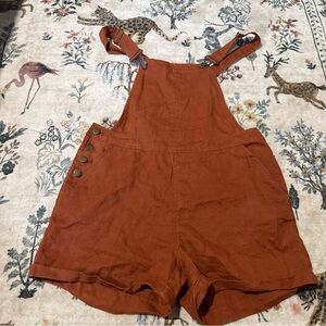 Nicole Miller Rust Orange Overalls Size S 100% linen